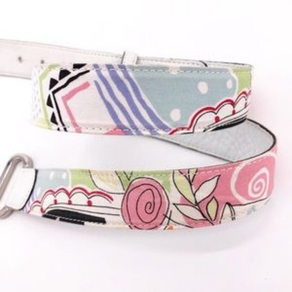 FINAL Talbots White Leather Belt with Fabric Overlay - Picture 1 of 5